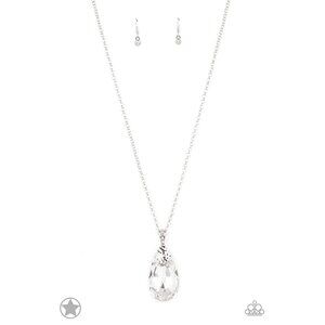 Paparazzi Spellbinding Sparkle Large Teardrop Pendant Silver Necklace Earrings